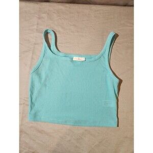Colsie Women’s Ribbed Knit Cropped Tank in Aqua Size Small